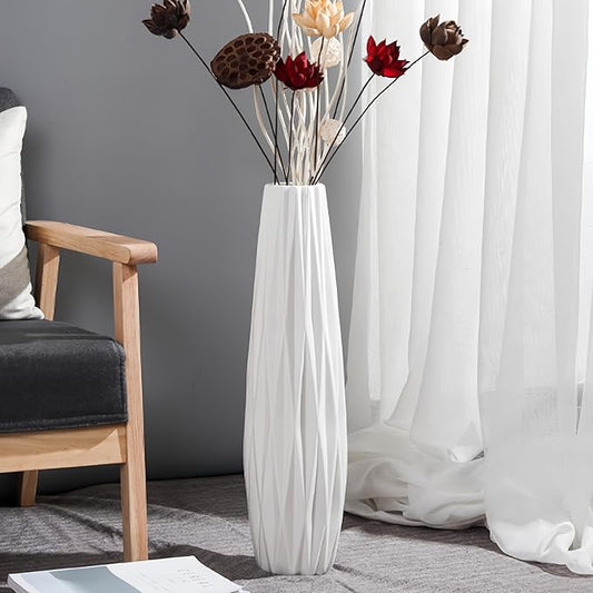 White Tall Floor Vase, 28" Ceramic Large Vase, Decorative Flower Vases for Modern Home Decor Living Room Office Bedroom Kitchen Wedding Centerpieces Farmhouse Décor