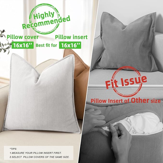 ZWJD Cream Pillow Covers 18x18 Set of 2 Chenille Throw Pillow Covers with Elegant Design Soft and Luxurious Decorative Throw Pillows for Couch, Bed, and Home Decor