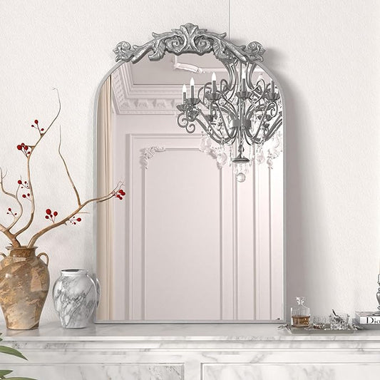 PAIHOME Arched Mirror, 19x30 Inch Antique Mirror Silver Wall Decor Mirror Metal Frame Wall Mounted Mirror for Home Entryway Leaning