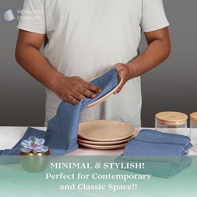 3 Pack Blue Waffle Weave Kitchen Towels, 16"x26", 100% Cotton, Super Absorbent, Fast Dry, Durable Dishcloth Set for Cleaning, Drying Dishes, Hand Towels, Machine Washable, Sky Blue