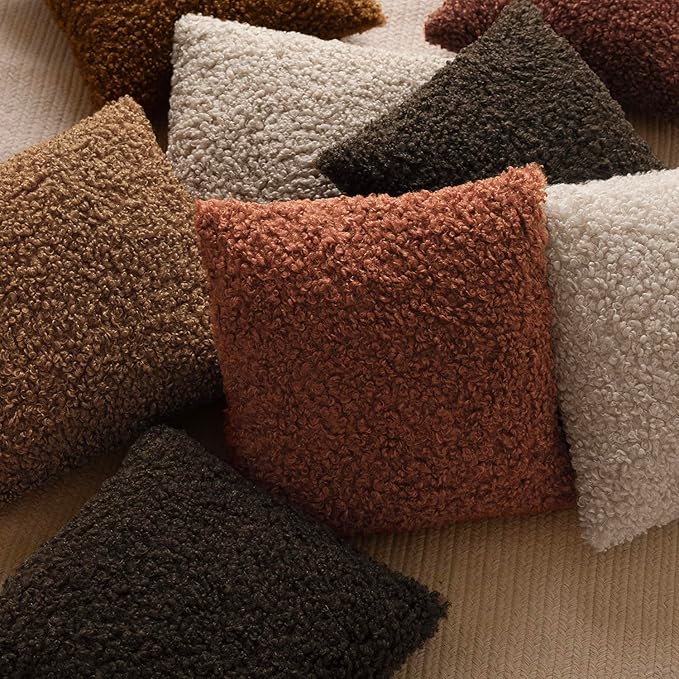 Foindtower 2 Pieces 26x26 Inch Dark Brown, Faux Fur Throw Pillow Cover Accent Sherpa Furry Pillow Covers Fuzzy Soft Pillowcases Cozy Sheepskin Decorative Fleece Cushion Case for Bed Couch Living Room