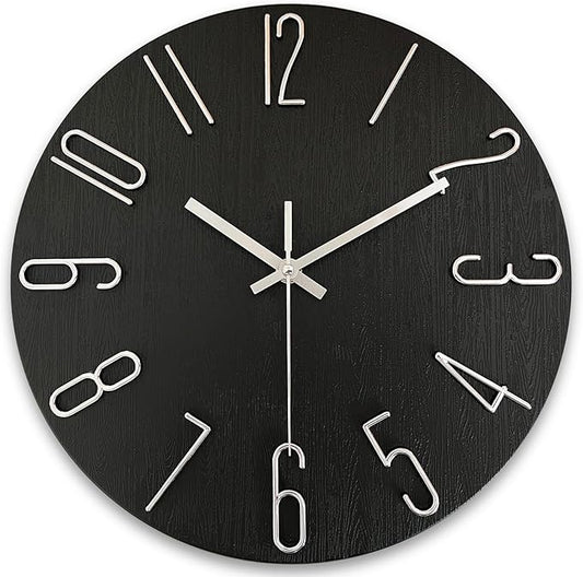 AIRUIFU Wall Clock 12 Inch Silent Non-Ticking Modern Clocks Battery Operated - Analog Small Classic for Office, Home, Bathroom, Kitchen, Bedroom, School, Living Room(Black)