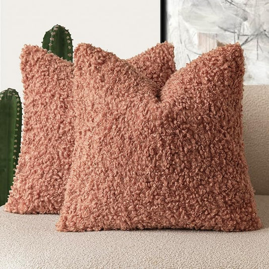 Foindtower 2 Pieces 18x18 Inch Dusty Pink, Faux Fur Throw Pillow Cover Accent Sherpa Furry Pillow Covers Fuzzy Soft Pillowcases Cozy Sheepskin Decorative Fleece Cushion Case for Bed Couch Living Room