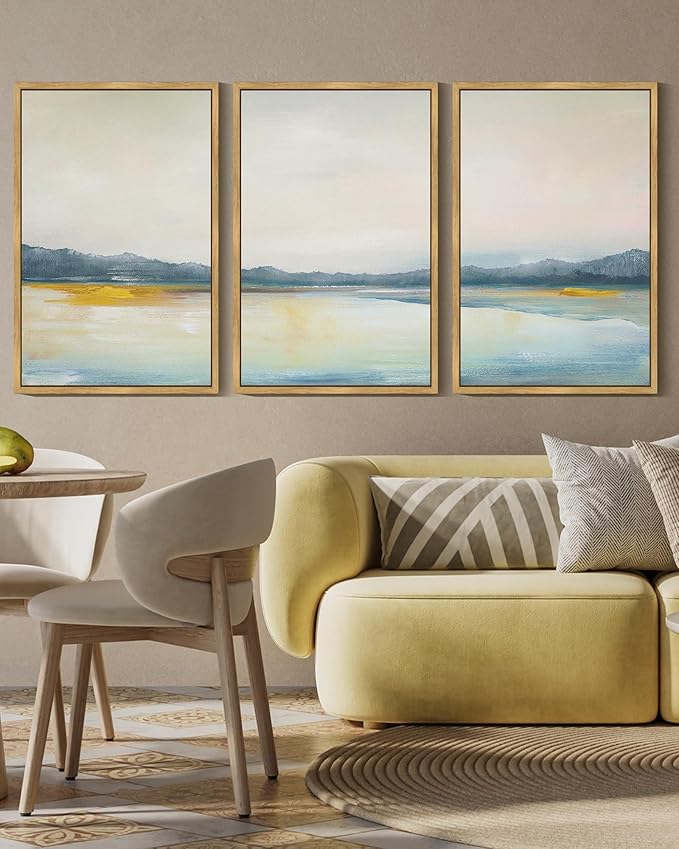 KUVIOKE Abstract Landscape Framed Wall Art Minimalist Neutral Illustrations Modern Art Decorative Nordic Home Decor 16x24in (Natural Framed)