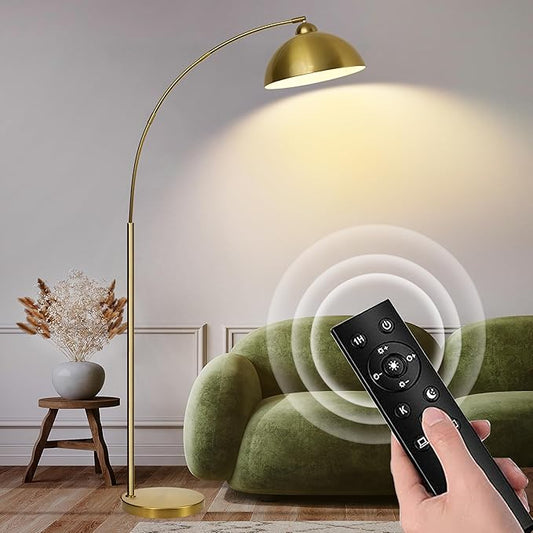 Arc Floor Lamp with Remote Control and Adjustable Light Bulb——Arched Tall Lamp for Living Room, Bedroom and Reading,Ideal Choice for Home Decor(Gold)
