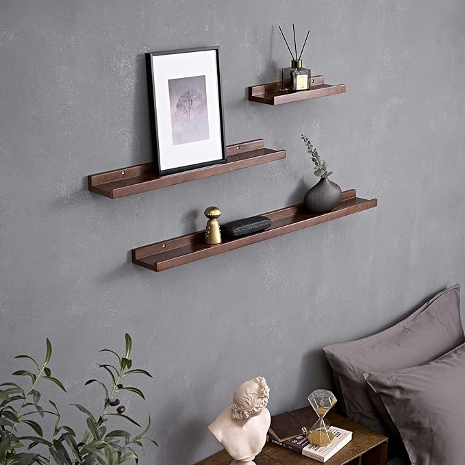 12 Inch Floating Shelves Wall Mounted, Rustic Wall Shelves for Decor and Storage, Solid Walnut Wood Shelf, Picture Ledge for Bedroom/Bathroom/Living Room/Kitchen, Walnut Color, 12*4*1.5 (1 Pack)