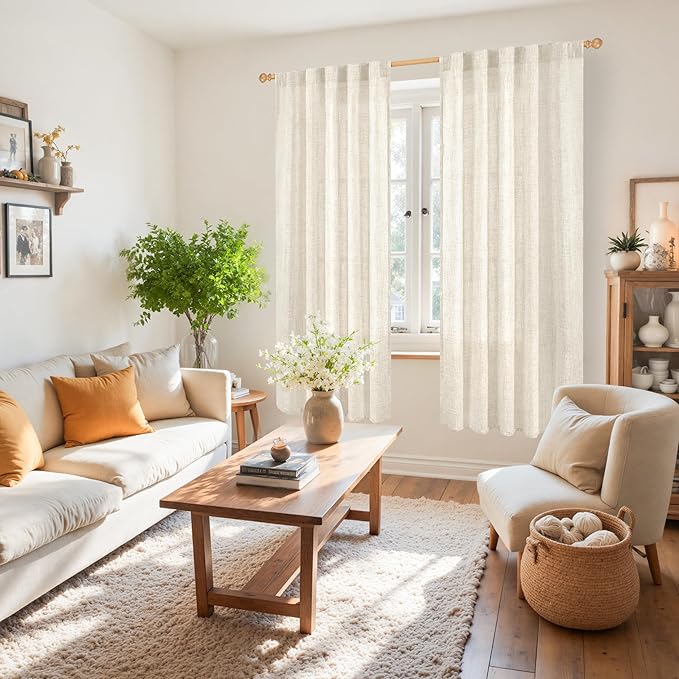 YoungsTex Linen Curtains 72 Inch Length for Living Room - Light Filtering Window Drapes with Back Tab Rod Pocket for Bedroom Office Dining Country Privacy, 42 X 72 Inch, 2 Panels