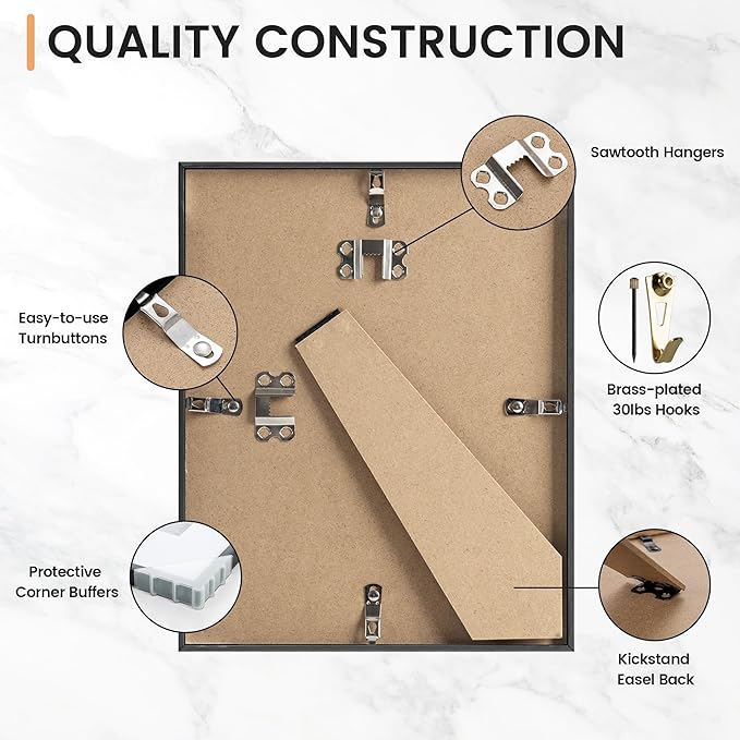 8x10 inch Metal Picture Frame - 8 x 10 Thin Aluminum Photo Frames with 5x7 Removable Mat - High Definition Plexiglass - Ideal for Wall or Tabletop Display - Wall Hook Hanging Hardware Included - Black, Set of 4