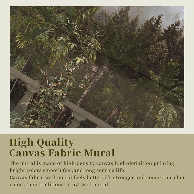 Zeeko Foggy Forest Woodland Wallpaper Mural Peel and Stick 148" W x 98" H Tropical Green Nature Landscapes Wall Murals for Bedroom Living Room