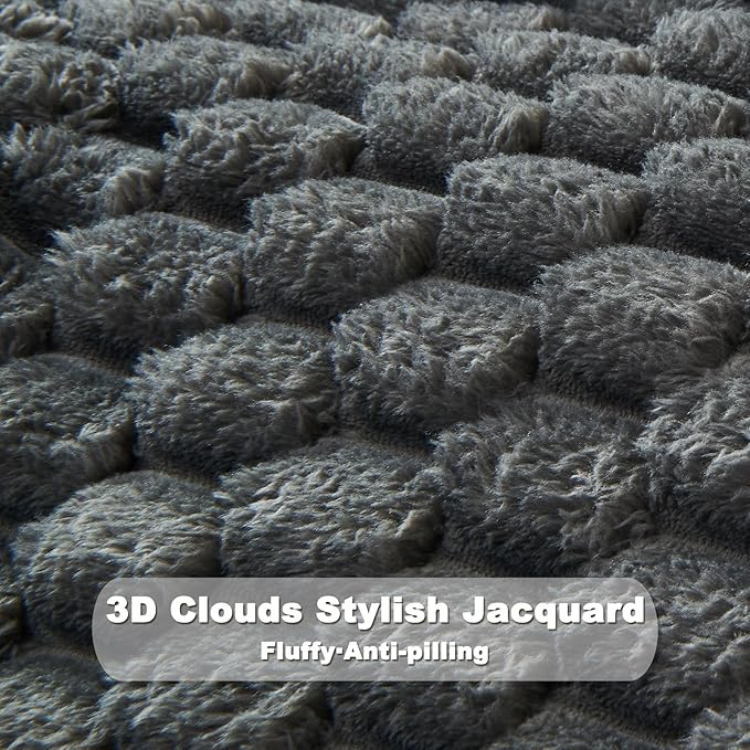 NEWCOSPLAY Super Soft Throw Blanket Grey Premium Silky Flannel Fleece 3D Clouds Stylish Jacquard Lightweight Bed Blanket All Season Use 350GSM (Grey, Throw(50"x60"))