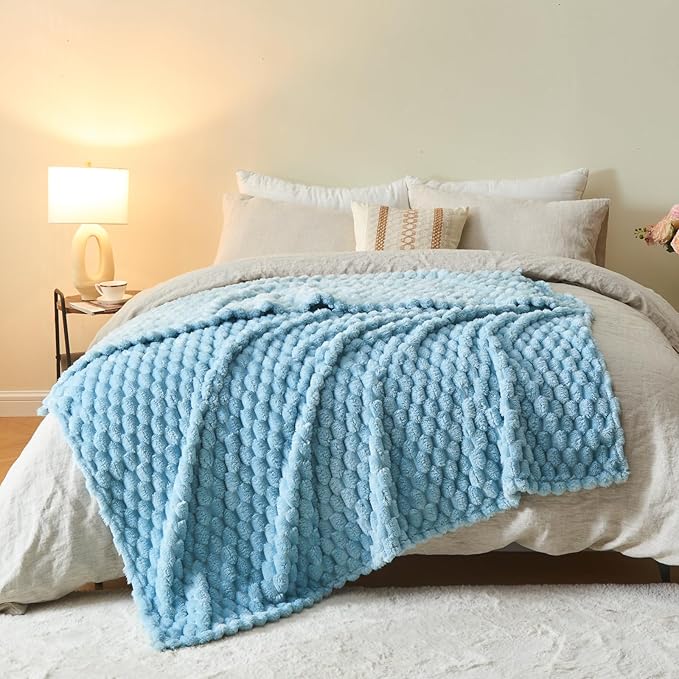 NEWCOSPLAY Super Soft Throw Blanket Blue Premium Silky Flannel Fleece 3D Clouds Stylish Jacquard Lightweight Bed Blanket All Season Use 350GSM (Blue, Throw(50"x60"))