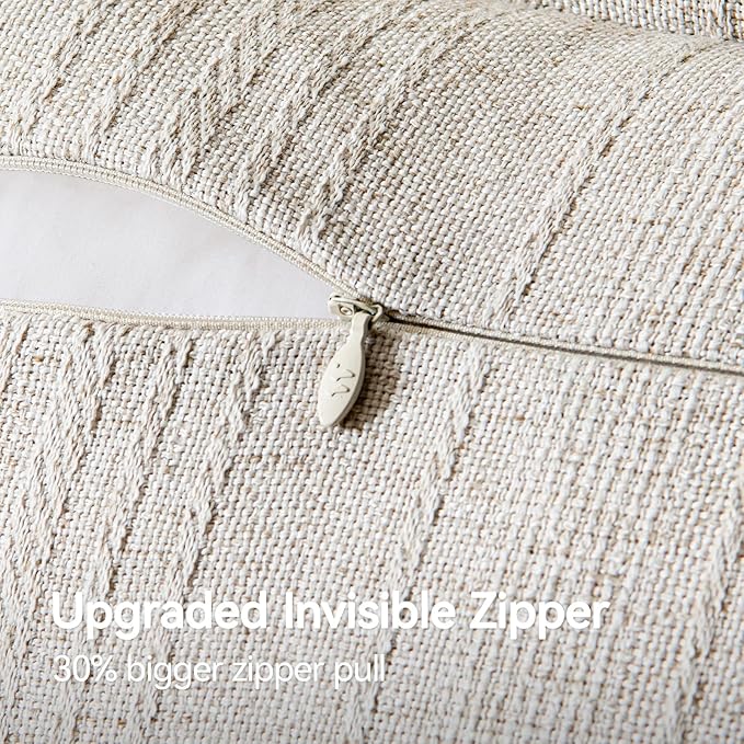 a moment Linen Pillow Covers Set of 2,Boho Farmhouse Throw Pillowcases Neutral Textured Decorative Covers for Couch Sofa,Linen Blend Accent Case Cushion Living Room Home Decor 24"x24"Beige Grey