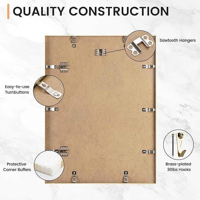 18x24 inch Metal Poster Frame - 18 x 24 Thin Aluminum Picture Frames Matted for 16x20 Photos, Artworks, Prints, Puzzle - High Definition Plexiglass - Vertical and Horizontal Display - Wall Hook Hanging Hardware Included - Gold, 4 Pack