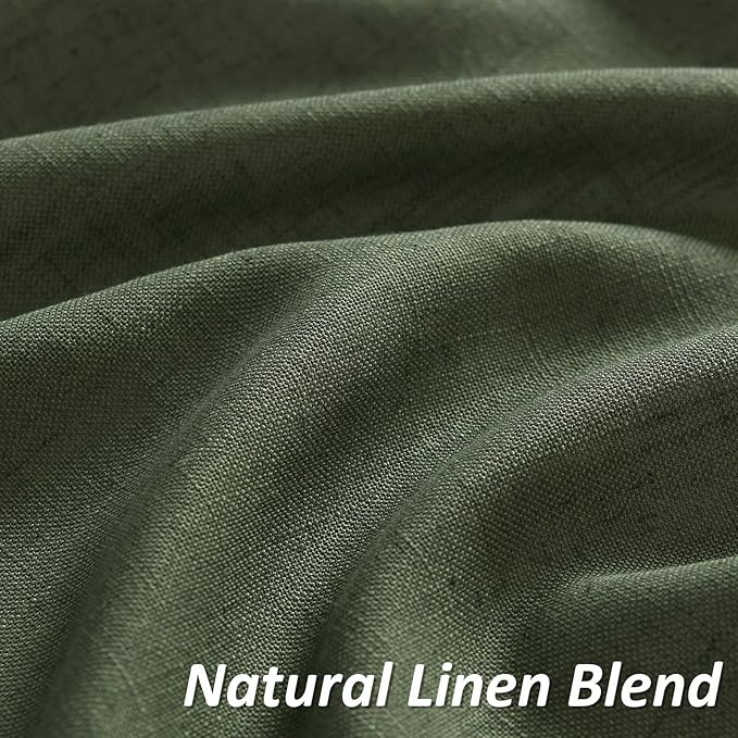 Guken Olive Green Linen Curtains 90 Inch Length for Living Room Bedroom 2 Panels Set Rod Pocket Light Filtering Semi Sheer Window Curtains 52 Inch Width Boho Farmhouse Linen Drapes, W52xL90
