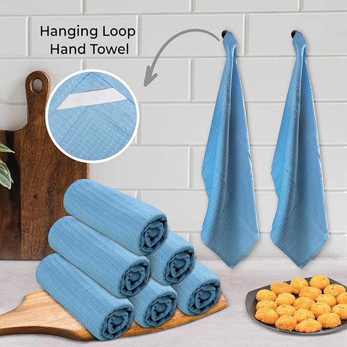 Urban Villa Kitchen Towels Waffle Dish Towels for Kitchen Sky Blue Color Set of 6 Over Sized 18x28 Inches Kitchen Towels Highly Absorbent 100% Cotton Kitchen Hand Tea Towels Dish Cloths