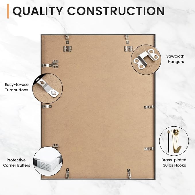 22x28 inch Metal Poster Frame - 22 x 28 Thin Aluminum Picture Frames Matted for 18x24 Photos, Artworks, Prints, Puzzle - High Definition Plexiglass - Vertical and Horizontal Display - Wall Hook Hanging Hardware Included - Black, Set of 4