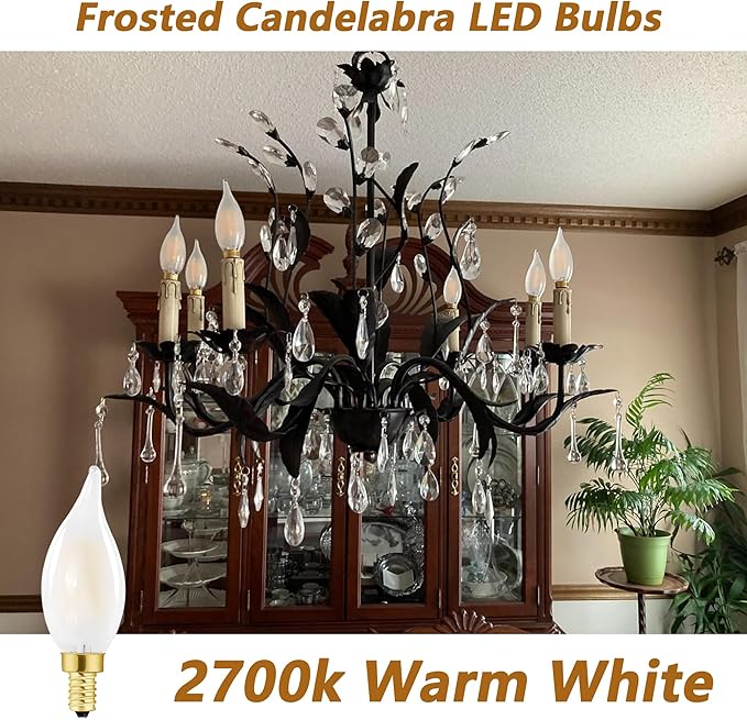 E12 Candelabra LED Bulb 40w, Frosted LED Chandelier Light Bulbs,4W Equal 40W,Type B 2700k Warm White,400LM,AC120V, Flame Tip,Dimmable for Ceiling Fan,Dining Room,Kitchen Fixture (12 Pack)