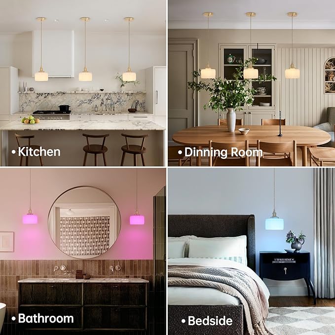 Battery Operated Pendant Light 5000mAh Rechargeable Chandelier with Remote Control Wireless Adjustable Hanging White Striped Light for Kitchen Island Dining Room Hallway, 2 Pack