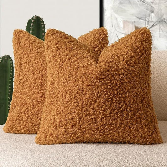 Foindtower 2 Pieces 26x26 Inch Orange, Faux Fur Throw Pillow Cover Accent Sherpa Furry Pillow Covers Fuzzy Soft Pillowcases Cozy Sheepskin Decorative Fleece Cushion Case for Bed Couch Living Room