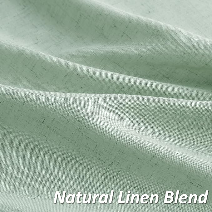 Guken Aqua Green Linen Curtains 84 Inches Long 2 Panel Set Rod Pocket Semi Sheer Dining Room Cozy Bedroom Decor Cotton Look Country Rustic Farmhouse Boho Curtains 52x84