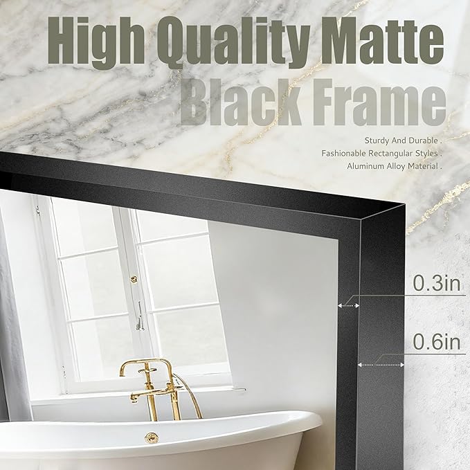 Black Bathroom Mirror 24x36 Inch Rectangular Wall Mirrors Modern Farmhouse Mirror Mounted Rectangle Hanging Mirror Frosted Metal Frame for Bathroom Bedroom Entryway Living/Dressing Room