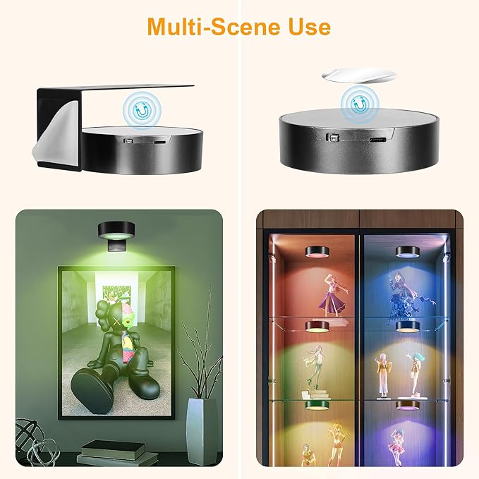 3Pack Picture Lights for Wall, RGB Color Changing Led Art Display Light with Rechargeable Battery Operated, Magnetic Painting Light with Remote Control, Wireless Home Wall Decorative Lighting, Black