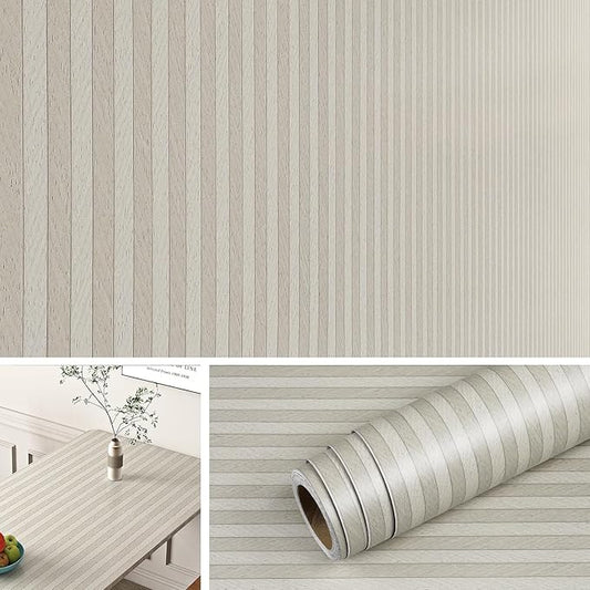Livelynine Striped Wallpaper Peel and Stick Bedroom Cream Tan and White Stripe Wall Paper for Bathroom Waterproof Contact Paper for Countertops Table Desk Cover Kitchen Cabinet Vinyl Wrap 15.8x78.8