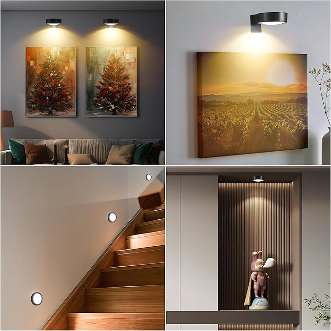 3-Pack Picture Lights for Wall, Rechargeable Battery Operated LED Painting Light with Remote Control Dimmable & Timer, 3 CCT Magnetic Art Display Lighting, Wireless Wall Decor Puck Light, Black