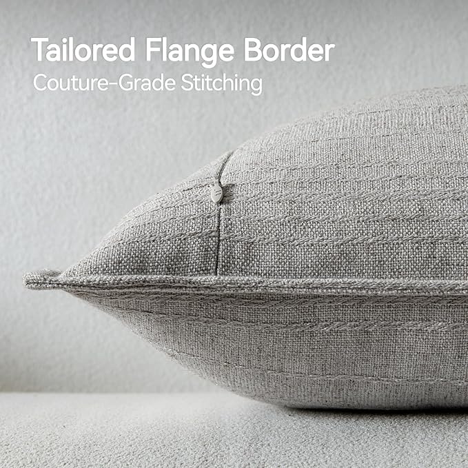a moment Linen Pillow Covers Set of 2,Boho Farmhouse Throw Pillowcases Neutral Textured Decorative Covers for Couch Sofa, Soft Linen Blend Accent Case Cushion Living Room Home Decor 24"x24"Light Grey