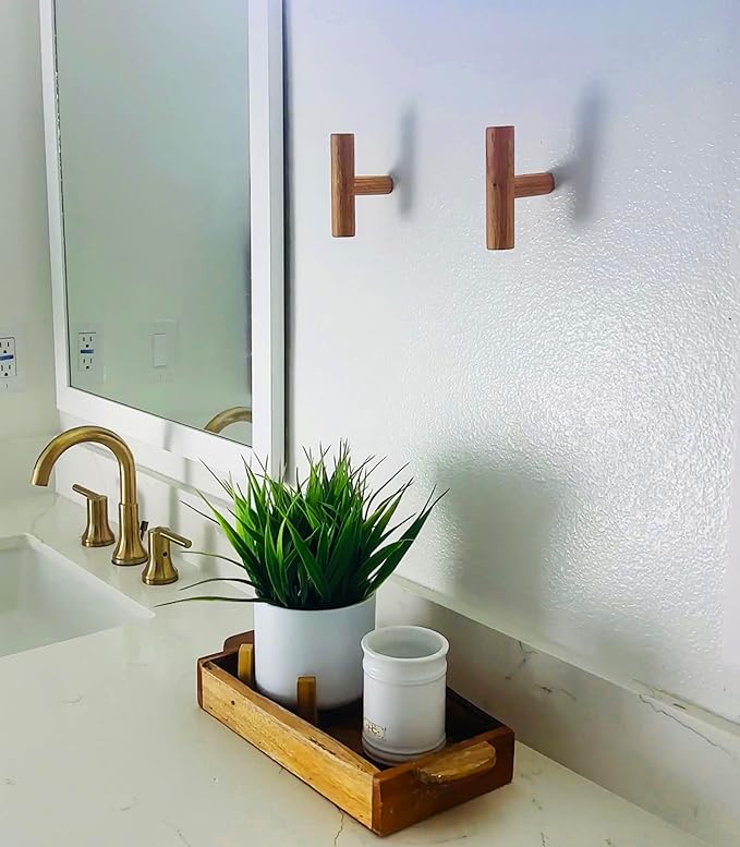 Wooden Coat Hooks, Decorative Wall Hooks for Bags, Hats, Coats, Purse, Heavy Duty, Sturdy, Natural Oak, Easy to Install, Holds Up to 7lbs - Pack of 5