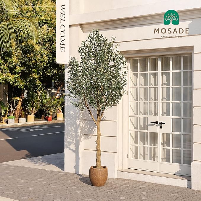 MOSADE Artificial Olive Tree 10 Feet Fake Olive Plant and Handmade Seagrass Basket, Perfect Tall Faux Topiary Silk Tree for Indoor Entryway Decor Home Office Gift