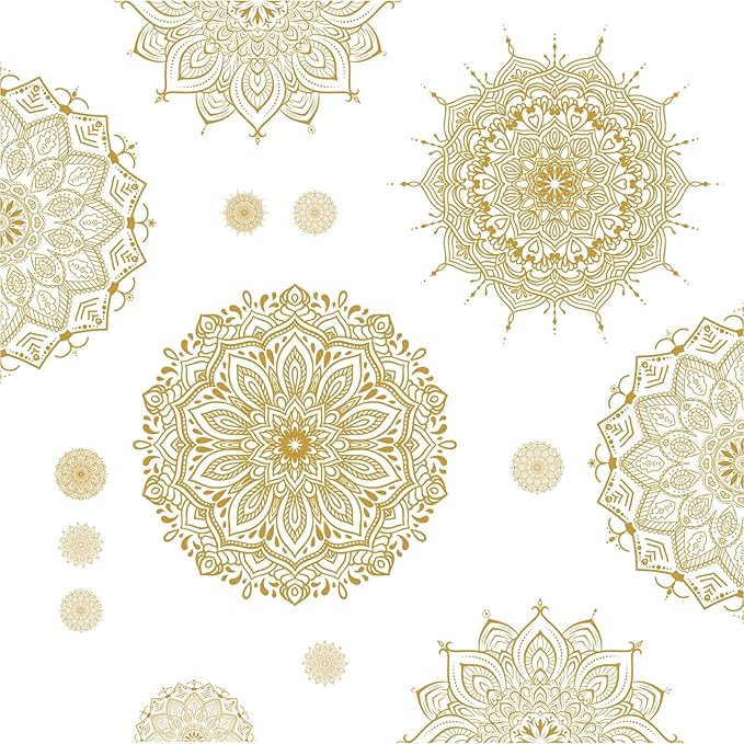 Large Mandala Wall Sticker Peel and Stick Boho Lotus Flower Wall Stickers Decor Mandala Floral Window Decals Clings Headboard Gold Mandala Wall Art Decal for Bedroom Living Room Yoga Decoration