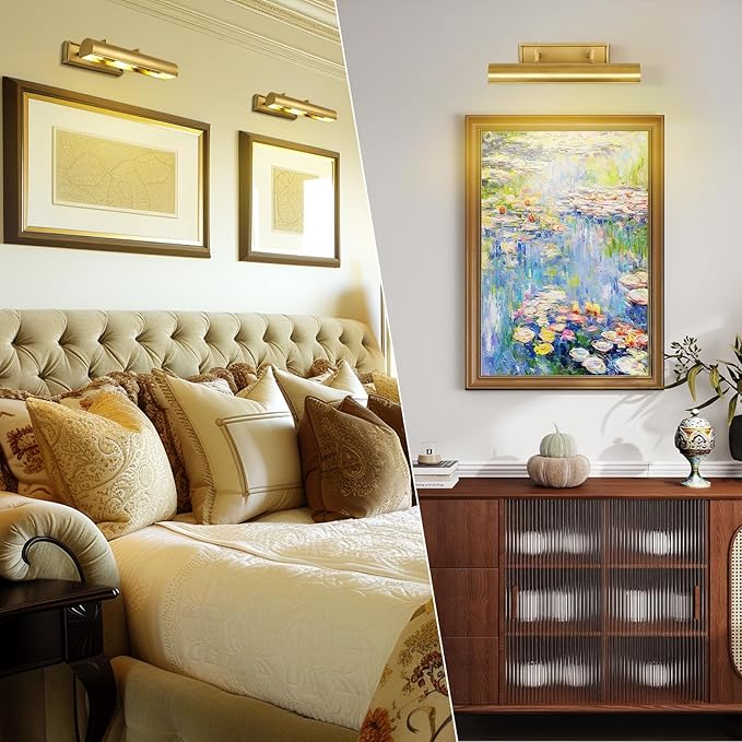 18in Brass Picture Lights Hardwired, 3-Light Gold Modern Picture Light for Wall, Rotatable Art Light Over Picture Frame for Living Room, Bookcase, Artwork, Poster (Includes Bulbs)