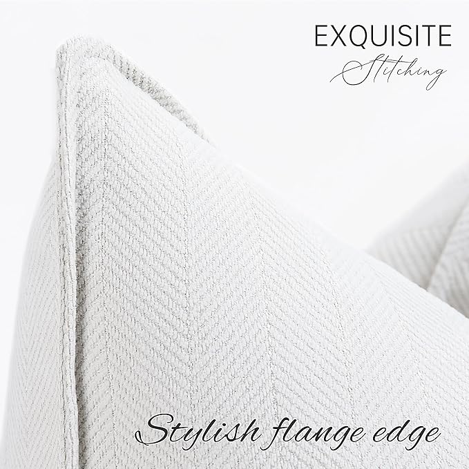 ZWJD Cream Pillow Covers 26x26 Set of 2 Chenille Throw Pillow Covers with Elegant Design Soft and Luxurious Decorative Throw Pillows for Couch, Bed, and Home Decor