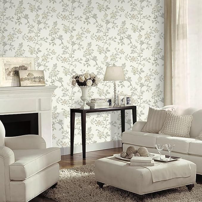 Vinjiasin Wallpaper Peel and Stick Yellow Floral Contact Paper Modern Self Adhesive Removable Beige Flower Leaf Wall Paper for Bathroom Bedroom Living Room 16.1"x 118"