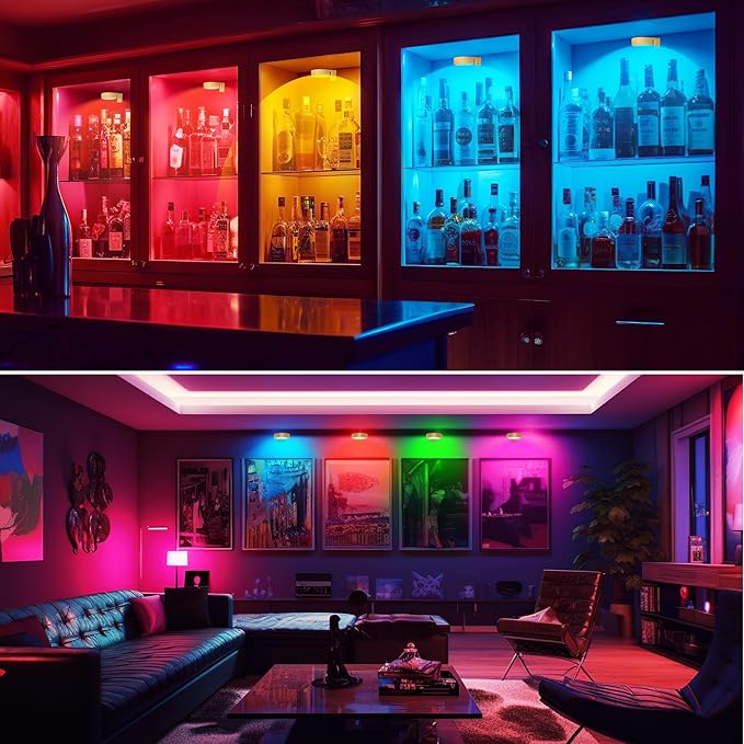 3Pcs Picture Light Battery Operated, 13 RGB Color Magnetic Led Art Display Light for Picture Frame Artworking, Wireless Painting Light with Remote Control, Party Wall Decorative Lighting, Gold-RGB