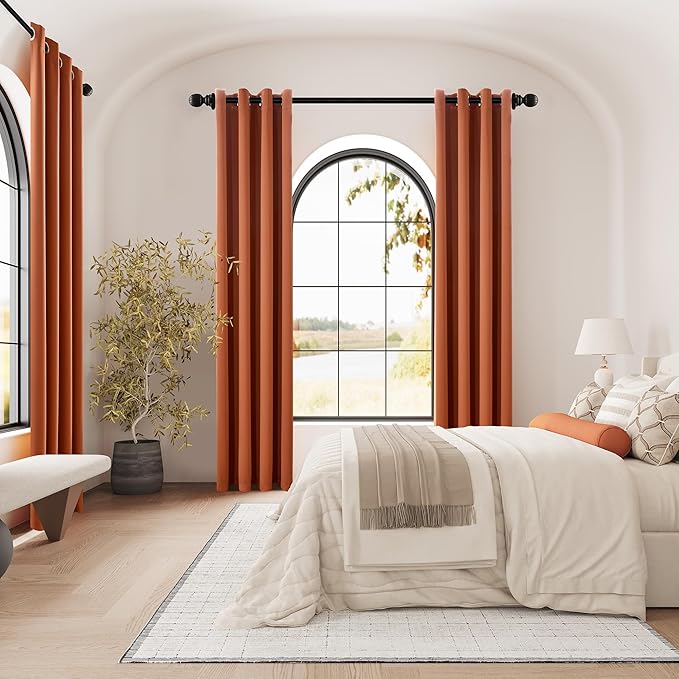 DUALIFE Terracotta Curtains-Rust Blackout Curtains for Small Windows 54 Inch Length Burnt Orange Solid Curtain Panels Thermal Insulated Grommet Short Room Darkening Curtains for Bedroom