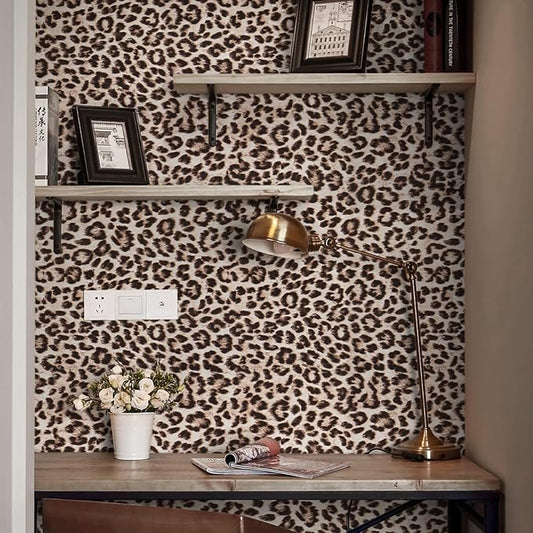 Ismoon 17.5''x393'' Leopard Wallpaper Cheetah Print Peel and Stick Wallpaper y2k Room Decor Funky Contact Paper Bathroom Waterproof Bedroom Brown Yellow Self Adhesive Vintage Texture Vinyl Roll