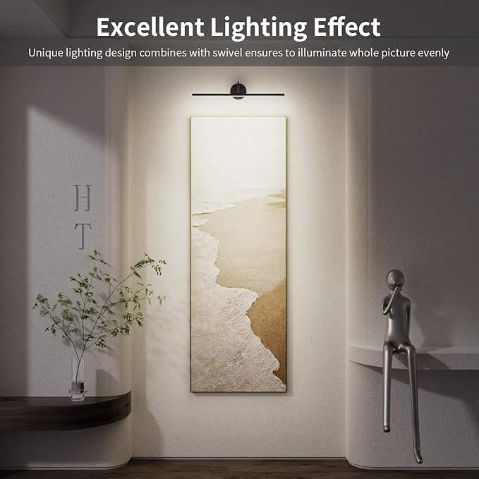 Hardwired Picture Light 12" LED Wall Art Light with Remote, 3CCT Dimmable Picture Lights for Wall, Gallery Art Lamp for Paintings Poster Light, 2700K-6500K Warm Nature White, 12W, Black