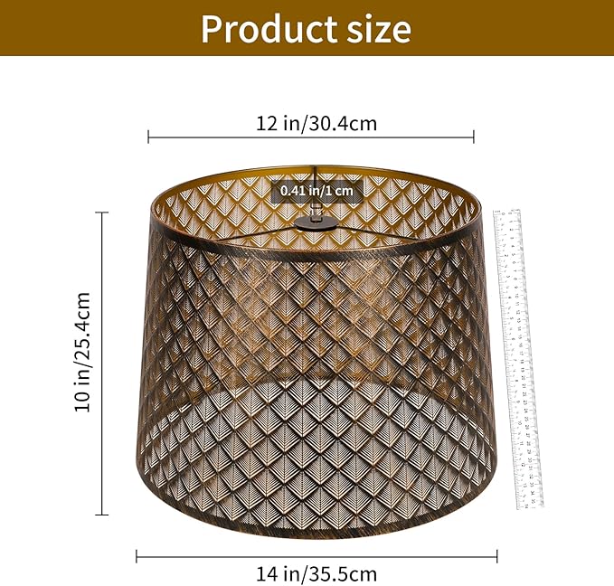 ALUCSET Metal Etching Large Lamp Shade, Drum Big Lampshades for Table Lamp and Floor Lamps, Unique Arrow Design, Bronze 12" Top X 14" Bottom X 10" High, Spider