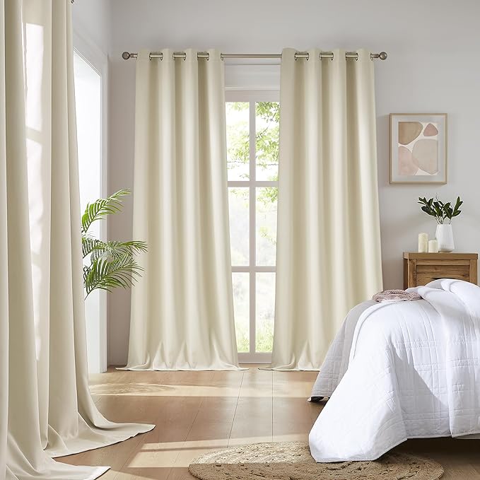 DUALIFE Buttercream Beige Curtains 63 Inch Length Blackout Window Drapes for Bedroom 2 Panel Sets Pair Grommet Top Room Darkening Winodw Curtain Panels for Living Room 52x63 Inches Long