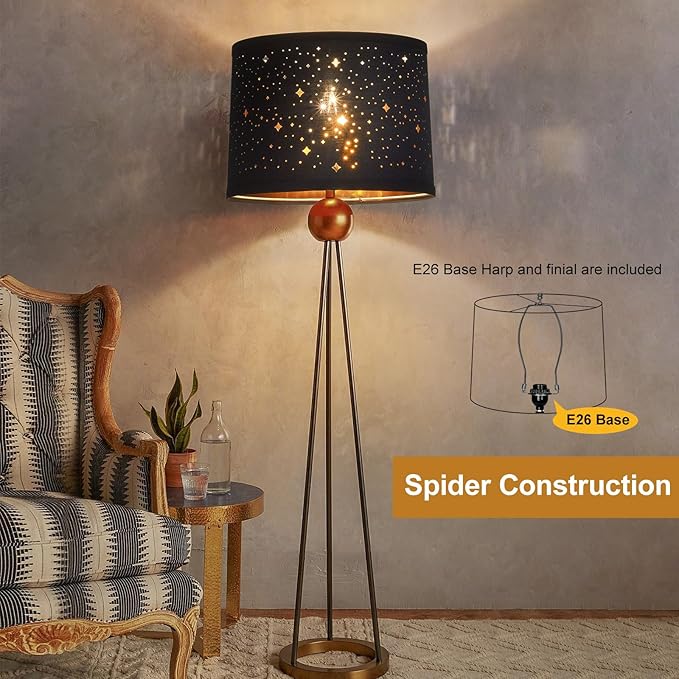 Black Drum Lampshades Set of 2 With Sky Stars Design, 11.6" x 12.6" x 9.8" for Table Lamp, Floor Lamp, Pendant Light - Easy Assembly Required