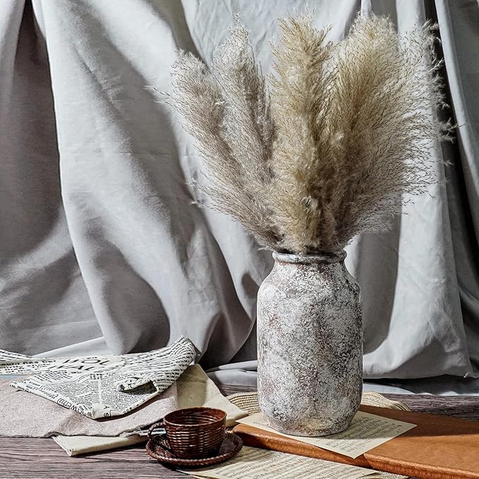 Ceramic Rustic Farmhouse Vase, Terracotta Pottery Flower Vase, Farmhouse Decor for Shelf, Table, Living Room, Bedroom Decor, 9 Inch