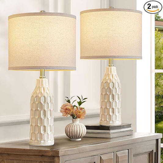 Luvkczc 24.8" Ceramic Table Lamps Set of 2 with 3 Color Temperature & Bulbs Included - Bedside Lamps for Nightstand, Living Room, Bedroom, Home Office Decor