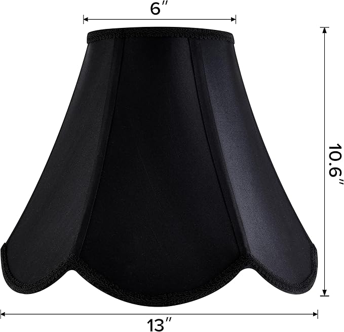 GO&SO Black Bell Lamp Shades Set of 2 (Petal Edge Braid) Scalloped Lamp Shade,6"Top x 13"Bottom x 10.6"Vertical Height (Spider) Replacement Lamps Shades for Table Lamp,Floor Lampshade,Easy Assembly