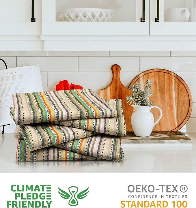 Urban Villa Easter Kitchen Towels,Beige Multi Dobby Stripes,Premium Quality,100% Cotton Dish Towels, Mitered Corners,Ultra Soft (Size: 20x30 Inches), Highly Absorbent Bar & Tea Towels (Set of 6)