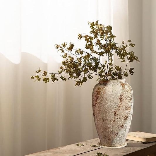 Rustic Ceramic 9.5 in Vase, Ceramic Vase for Home Decor, Living Room Decoration, Shelf Decor, Mantel, Dinner Table Office Decorations Flower