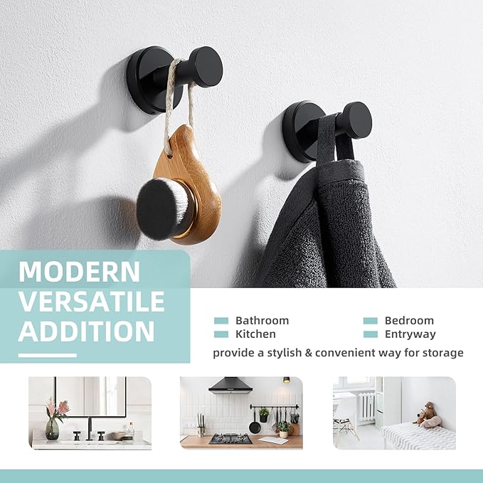 Angle Simple Towel Hooks for Bathroom, Stainless Steel Coat Robe Hooks, Bathroom Hand Towel Hanger for Wall, Matte Black, 2 Pack