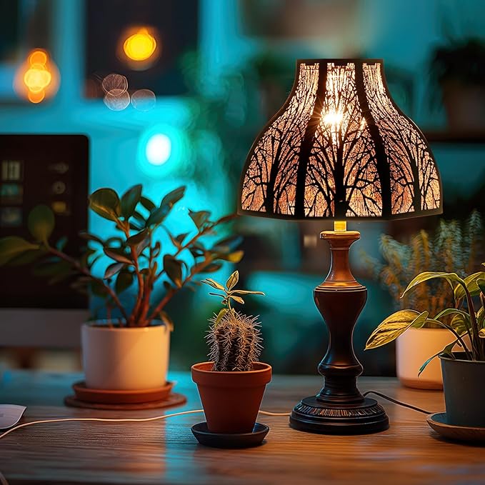 Etched Forest Large Metal Lampshade 5.32 X 13 X 9.5 Inch 8-Petal Lotus Shape Fits for Floor Lamp Table Lamp for Living Room Bedroom(Bronze Gold), Spider Fitter Lamp Shade