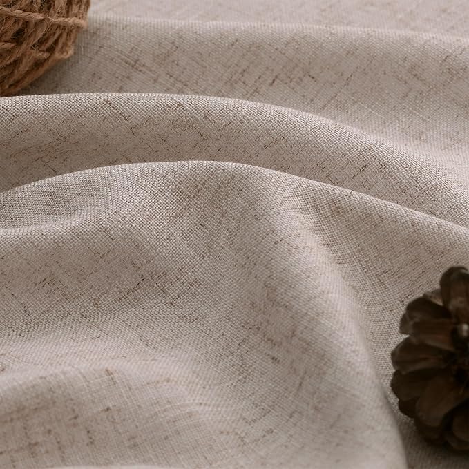 Guken Oatmeal Linen Curtains 84 Inch Length for Living Room Bedroom 2 Panels Set Rod Pocket Light Filtering Semi Sheer Window Curtains 52 Inch Width Boho Farmhouse Linen Drapes, W52xL84